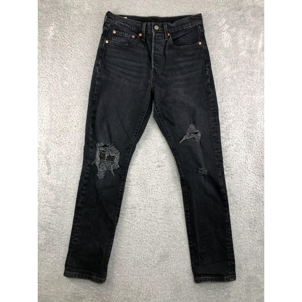 Levi's 501 S Jeans Women 28x28 (Tag 26x28) Black Premium Skinny Distressed Big E